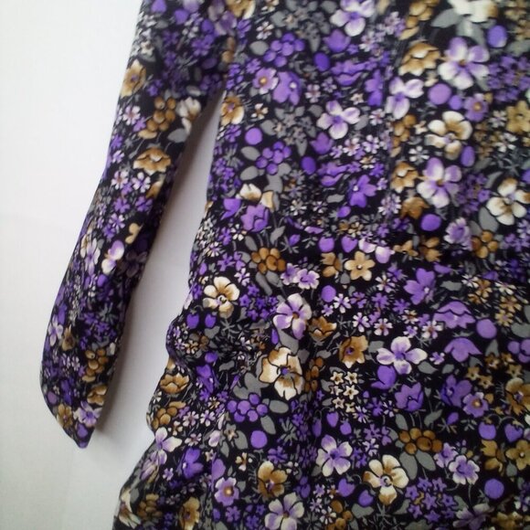 Vero Moda Dress Women S Short Long Sleeve V-Neck Floral Black Purple - Picture 10 of 16